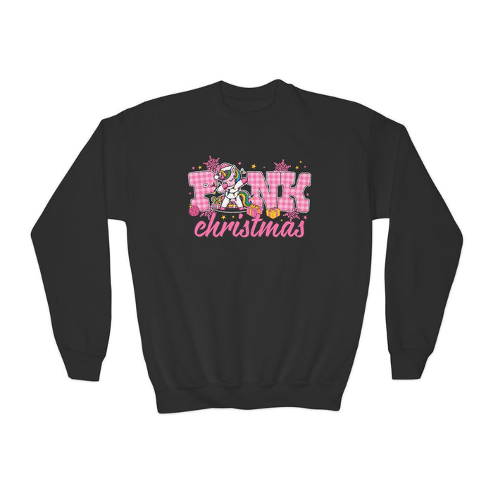 pink sweatshirt with pink Christmas unicorn festive design for kids