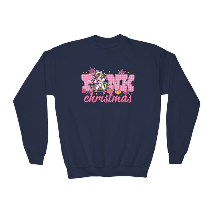 youth sweatshirt showing Christmas unicorn graphic on front