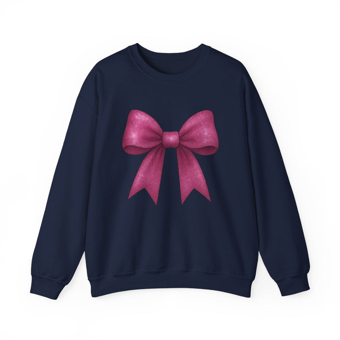 black sweatshirt with pink glitter bow statement design