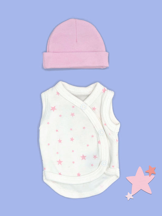 Pink Star Incubator Vest & Round Hat Set 1.5lb to 3lb Bodysuit / Vest Tiny & Small