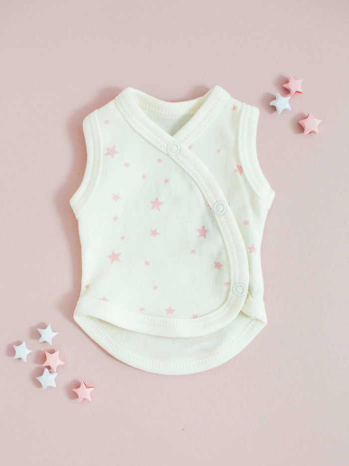 Incubator Vest, Pink Stars, Premium 100% Organic Cotton Bodysuit / Vest Tiny & Small