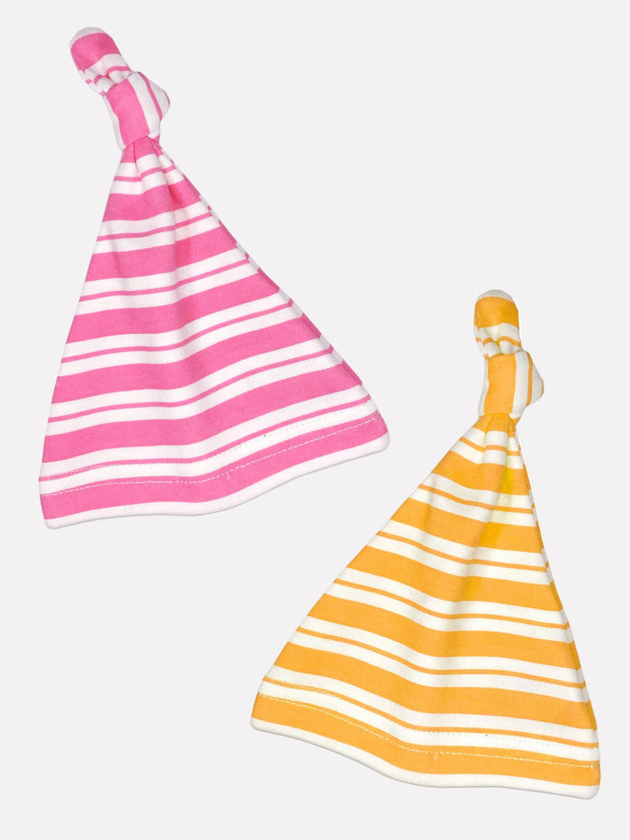 Pink & Yellow Stripe Knotted Prem Baby Hat Set Hat Little Mouse Baby Clothing & Gifts