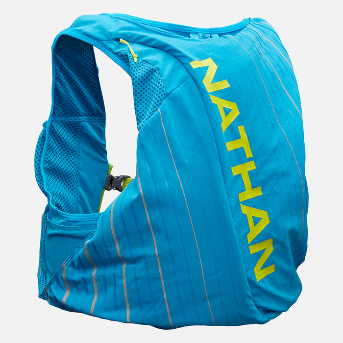 color:Blue Me Away/Finish Lime||view:SKU image back||seo:Nathan Pinnacle 12 Liter Unisex Hydration Race Vest - Blue Me Away/Finish Lime Green - Back of Pack