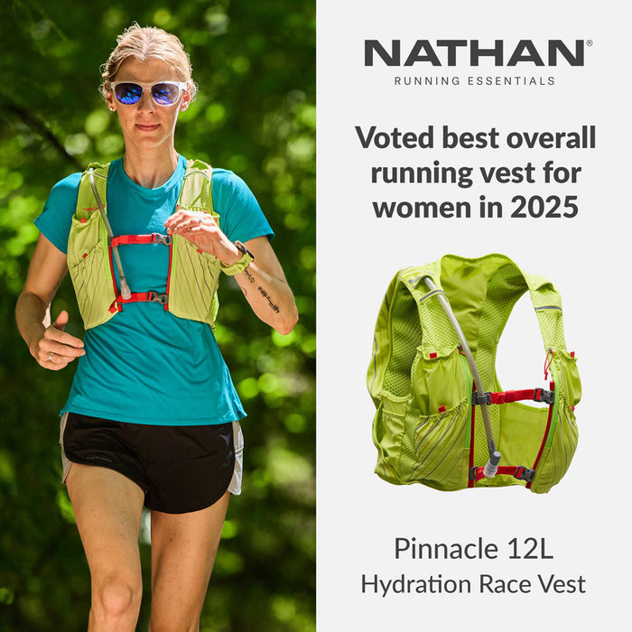 color:Finish Lime/Hibiscus||seo:Nathan Running Essentials - Voted best overall running vest for women in 2025 - Pinnacle 12L Hydration Race Vest