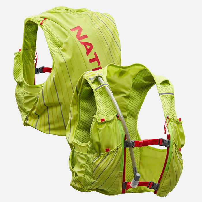 color:Finish Lime/Hibiscus||seo:Nathan Pinnacle 12 Liter Women's Hydration Race Vest - Finish Lime/Hibiscus - Front & Back of Pack