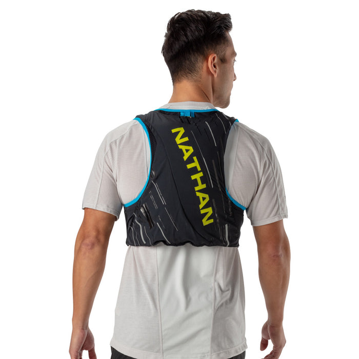 color:Black/Finish Lime||seo:Nathan Pinnacle 4 Liter Men's Hydration Race Vest - Black/Finish Lime Green - Male Runner Back View
