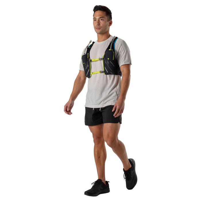 color:Black/Finish Lime||seo:Nathan Pinnacle 4 Liter Men's Hydration Race Vest - Black/Finish Lime Green - Male Runner Side View