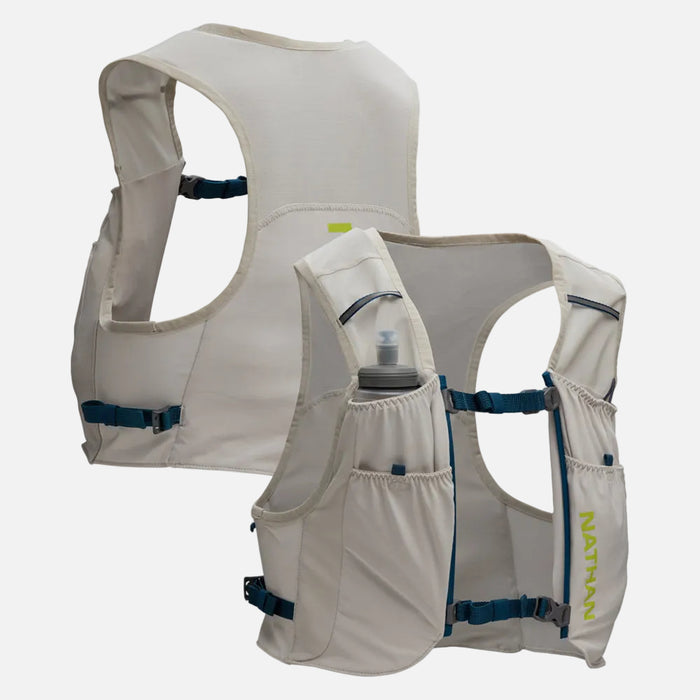 color:Vapor Grey||seo:Nathan Pinnacle FeatherLite 1.5 Liter Unisex Hydration Vest - Vapor Grey - Front & Back of Pack