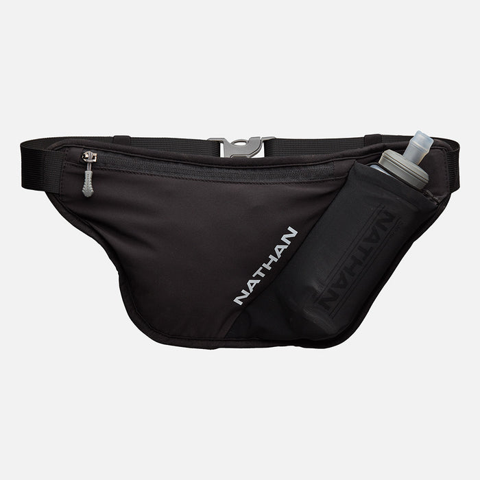 color:Black/Reflective Silver||view:sku image primary||seo:Nathan Pinnacle FeatherLite Unisex Hydration Waist Belt - Black/Reflective Silver - Front Hero View