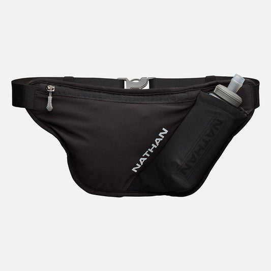 color:Black/Reflective Silver||view:sku image primary||seo:Nathan Pinnacle FeatherLite Unisex Hydration Waist Belt - Black/Reflective Silver - Front Hero View