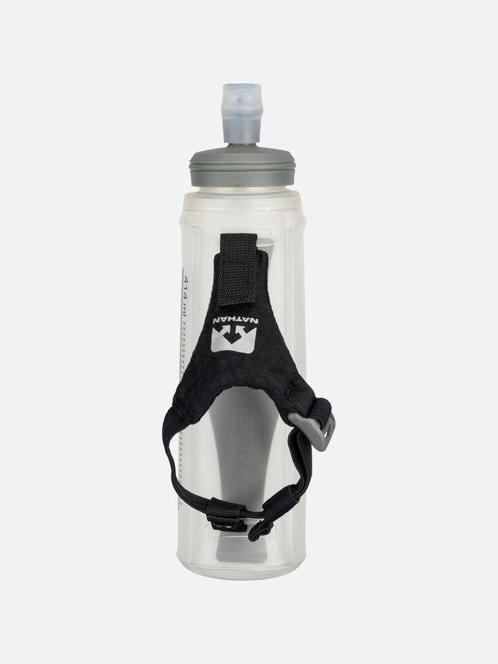 color:Clear||view:sku image primary||seo:Nathan Pinnacle Lite Handheld 14oz - Clear - Front Hero Shot of Handheld with Strap