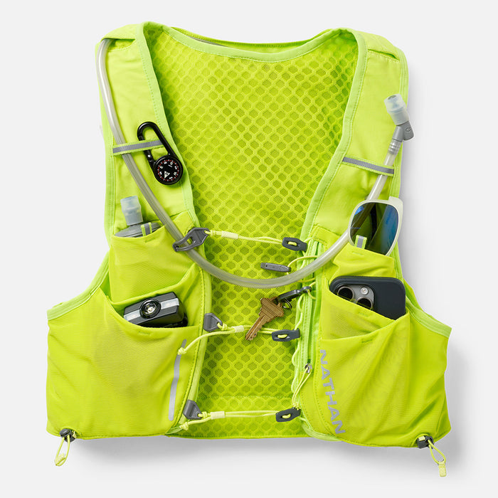 color:Finish Lime/Reflective Silver||seo:Nathan Pinnacle Pro 12 Liter Unisex Hydration Race Vest - Finish Lime/Reflective Silver - Multiple Front Pockets for Storage of Sunglasses, Cell Phone or Compass