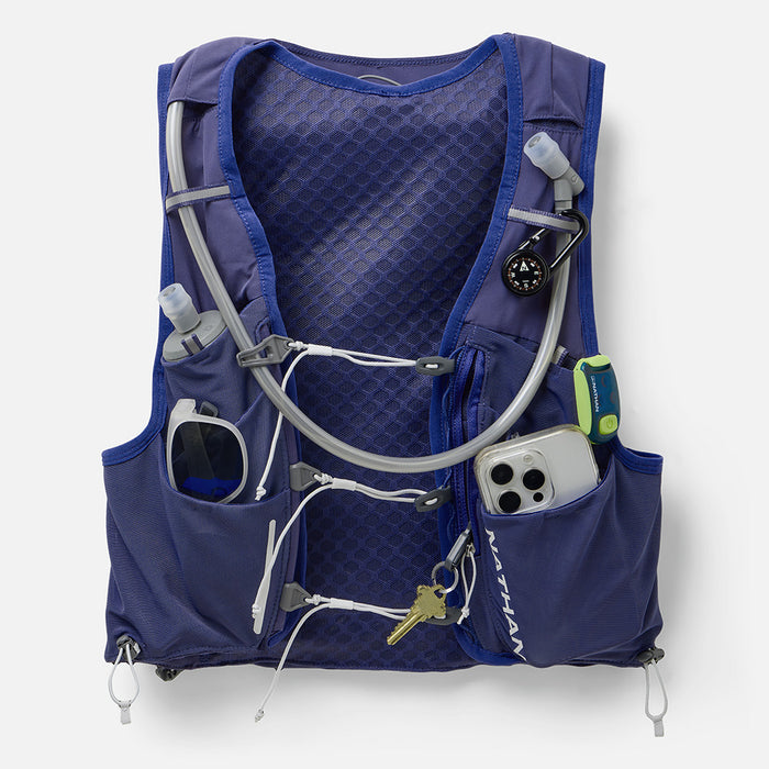 color:Indigo/Light Blue||view:sku image primary||seo:Nathan Pinnacle Pro 12 Liter Women's Hydration Race Vest - Indigo/Light Blue - Multiple Front Pockets for Storage of Sunglasses, Cell Phone or Keys