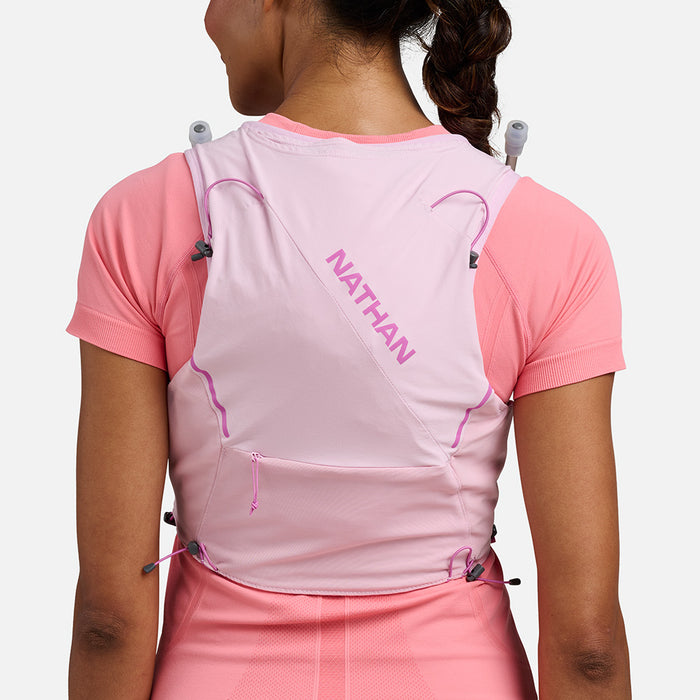 color:Light Pink/Fuchsia||seo:Nathan Pinnacle Pro 6 Liter Women's Hydration Race Vest - Light Pink/Fuchsia - Female Runner Back View