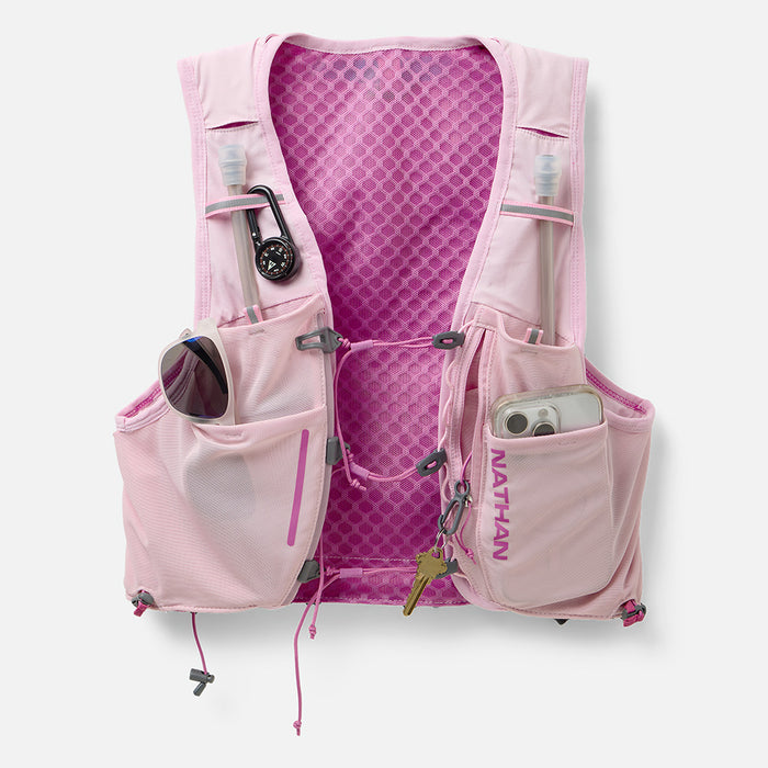 color:Light Pink/Fuchsia||view:sku image primary||seo:Nathan Pinnacle Pro 6 Liter Women's Hydration Race Vest - Light Pink/Fuchsia - Multiple Front Pockets for Storage of Sunglasses, Cell Phone or Compass