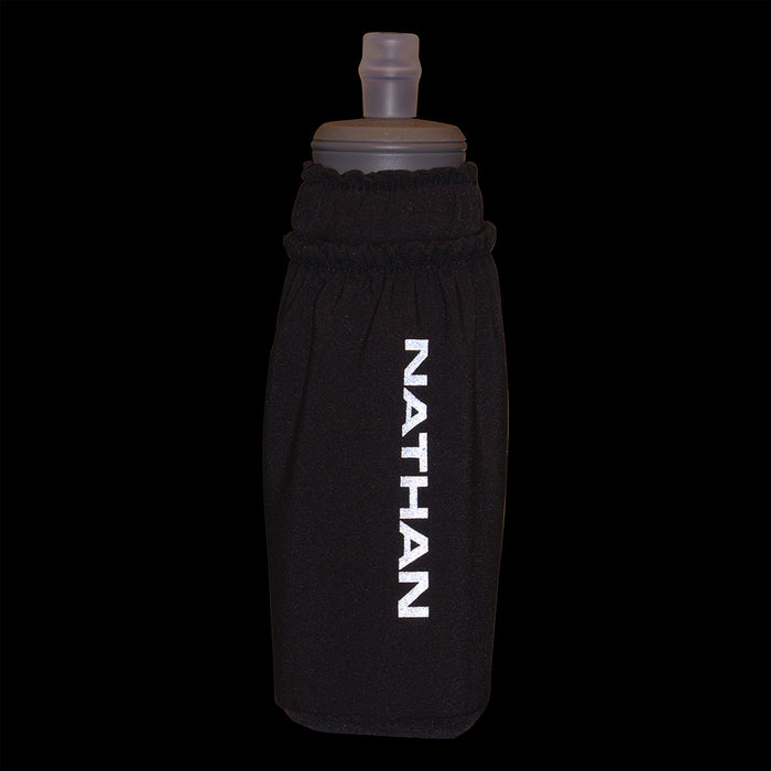 color:Black/Reflective Silver||seo:Nathan Pinnacle Soft 14oz Flask Handheld  - Black/Reflective Silver - Detail View of Reflective Highlights on Handheld