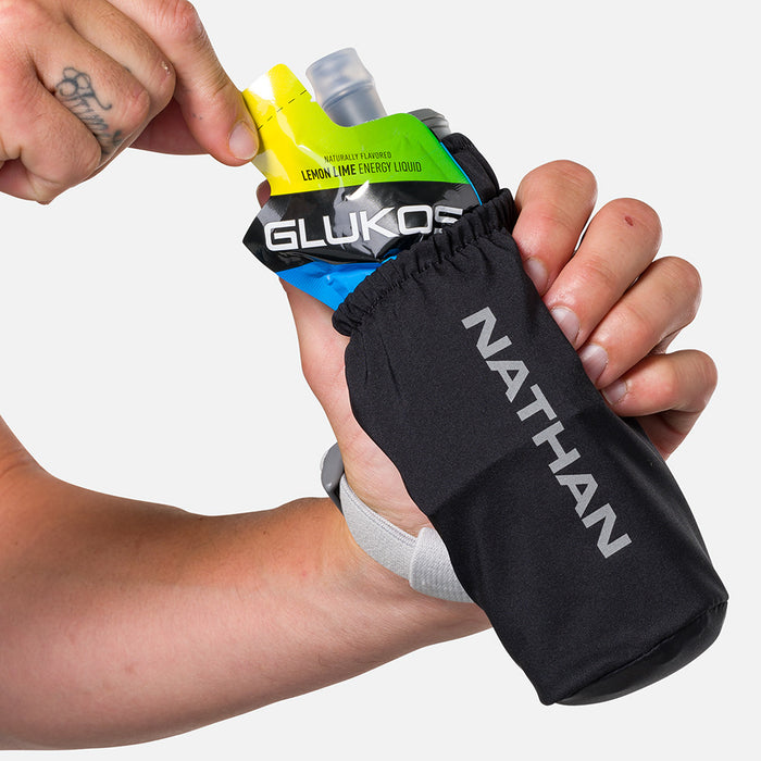 color:Black/Reflective Silver||seo:Nathan Pinnacle Soft 14oz Flask Handheld  - Black/Reflective Silver - Model Pulling Glukos Energy Liquid Gel (Lemon Lime Flavor ) from Pouch