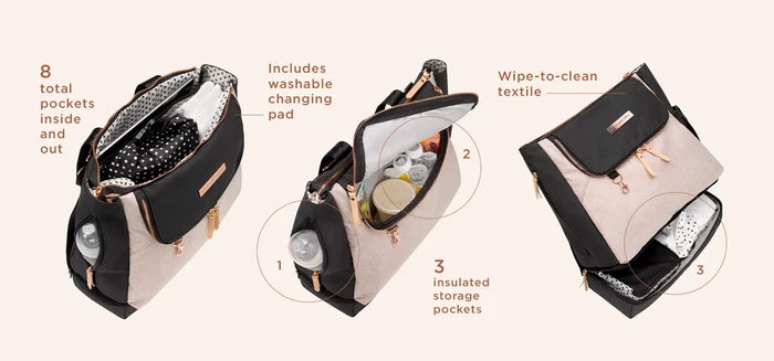 Pivot 2 in 1 Nappy Bag Tote & Backpack - Sand & Black