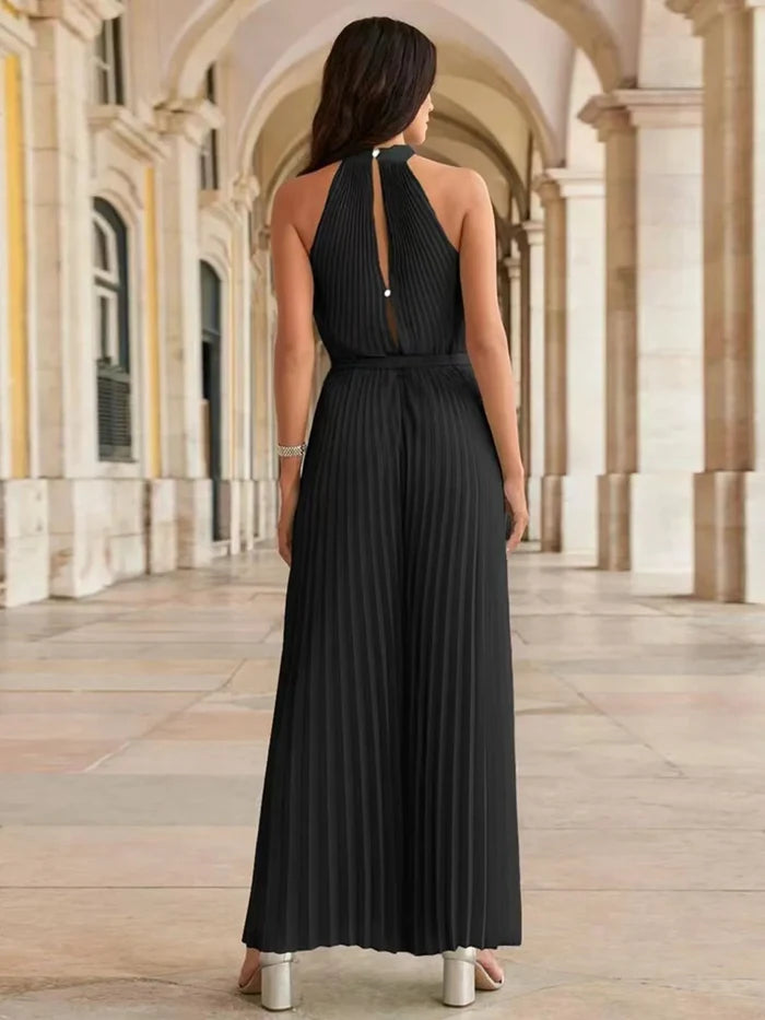 Pleated Tied Sleeveless Wide-Leg Jumpsuit