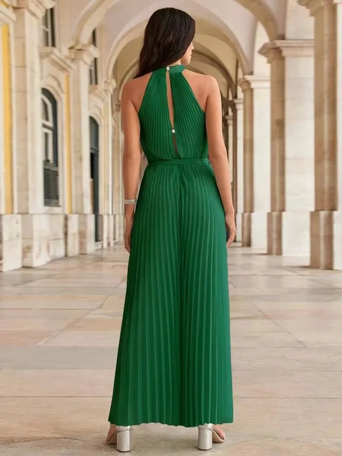 Pleated Tied Sleeveless Wide-Leg Jumpsuit