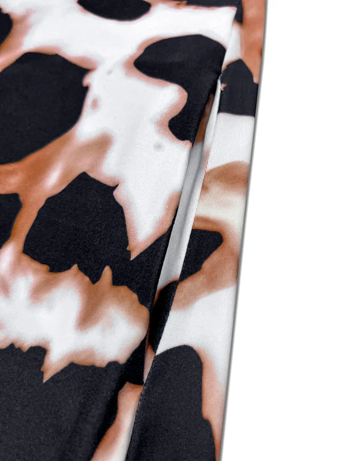 Plus Size Leopard Print Short Sleeve Maxi Dress with Side Slit