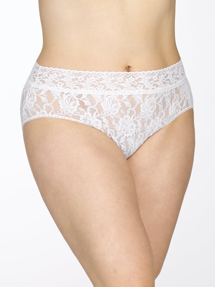 White Plus Size Signature Lace® French Brief - Front On-Model View | Hanky Panky