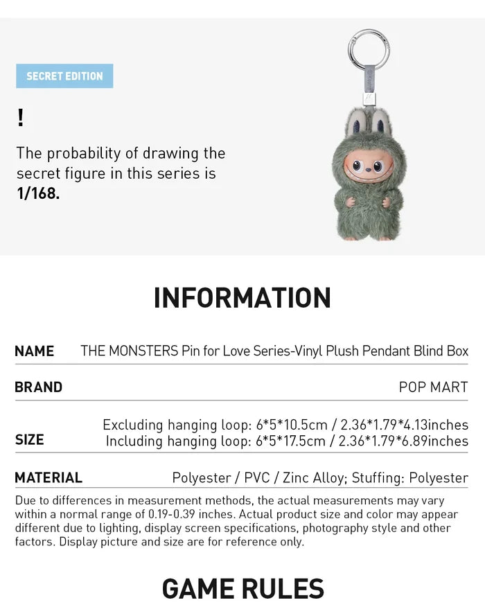 Pop Mart Labubu Pin for Love Series Blind Box (N-Z) Blue