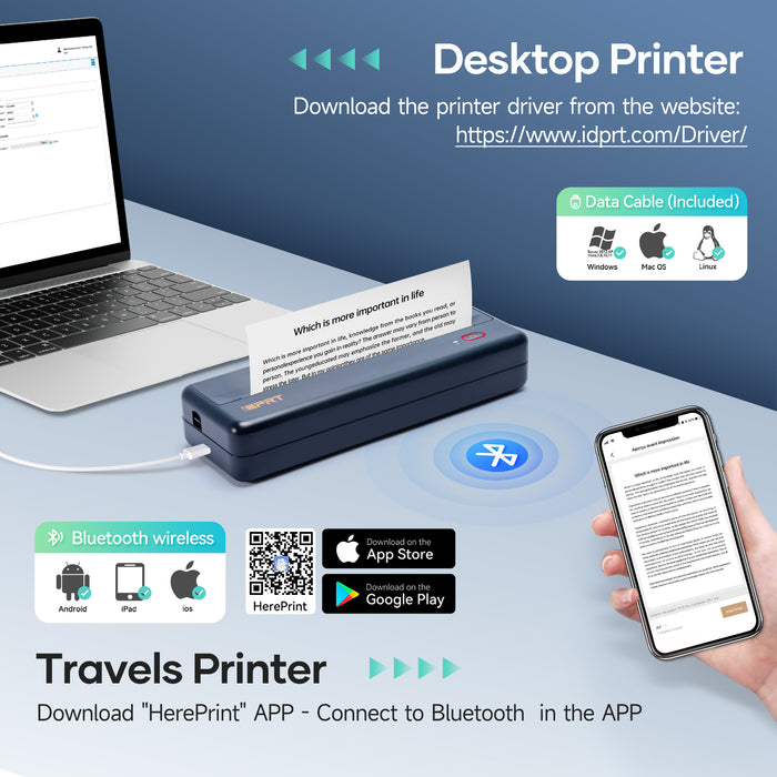Portable Wireless Printer - with Thermal A4 Paper iDPRT MT890
