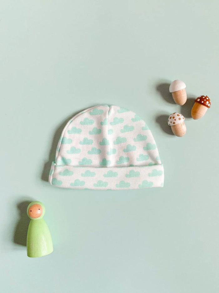 Preemie Round Hat, Mint Cloud, Premium 100% Organic Cotton Hat Tiny & Small