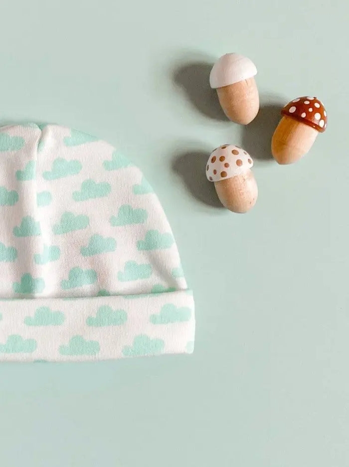 Preemie Round Hat, Mint Cloud, Premium 100% Organic Cotton Tiny & Small