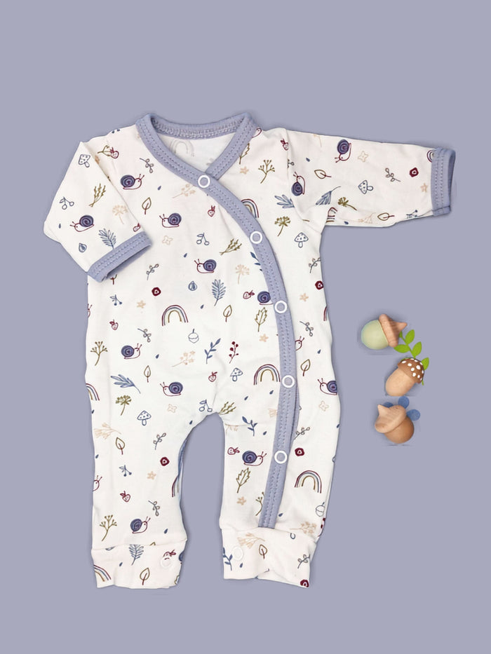Prem Baby Sleepsuit, Acorn Wood - Blue Trim Sleepsuit / Babygrow Tiny & Small
