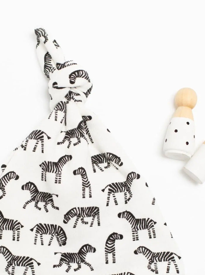 Premature Baby Hat, Knotted, Little Zebras, Premium 100% Organic Cotton Tiny & Small