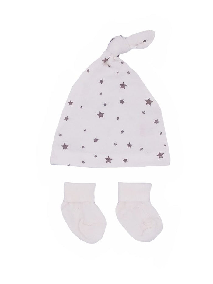 Premature Baby Knotted Hat and Socks Set - Grey Stars Hat, Mitts & Booties Set Little Mouse Baby Clothing & Gifts