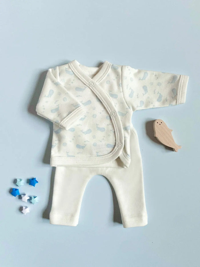 Premature Baby Set, Wrap top & trousers, Ocean Blue, Premium Organic Cotton Top & Trousers Tiny & Small