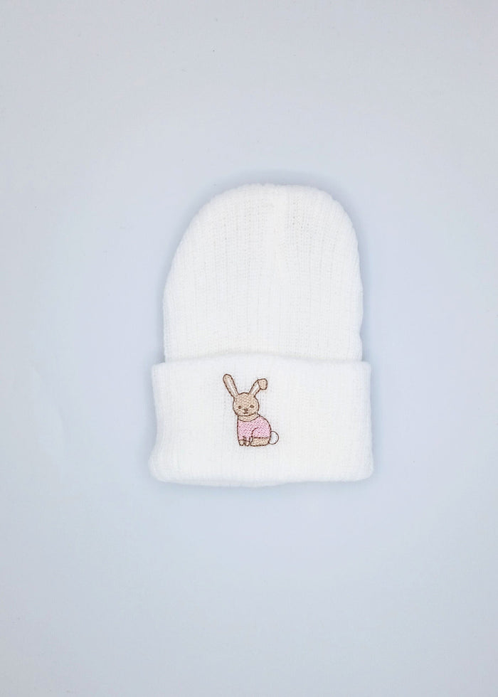 Premature Baby White Knitted Hat With Pink Rabbit Embroidery Little Mouse Baby Clothing & Gifts