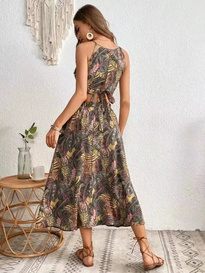 Printed Cami and Slit Skirt Set