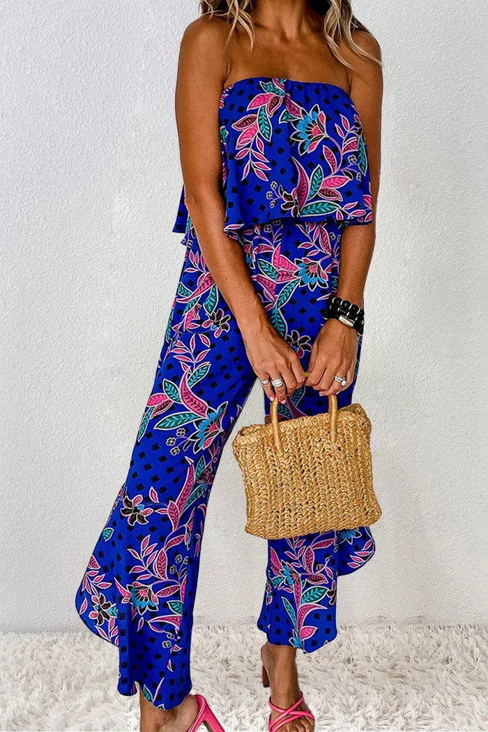 Printed Ruffled Tube Jumpsuit