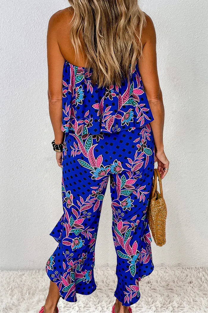 Printed Ruffled Tube Jumpsuit