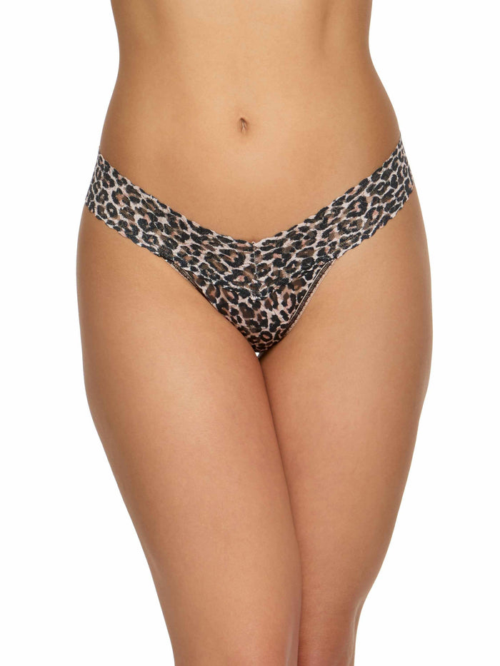 Printed Signature Lace Low Rise Thong Classic Leopard - Full Length Front On Model | Hanky Panky