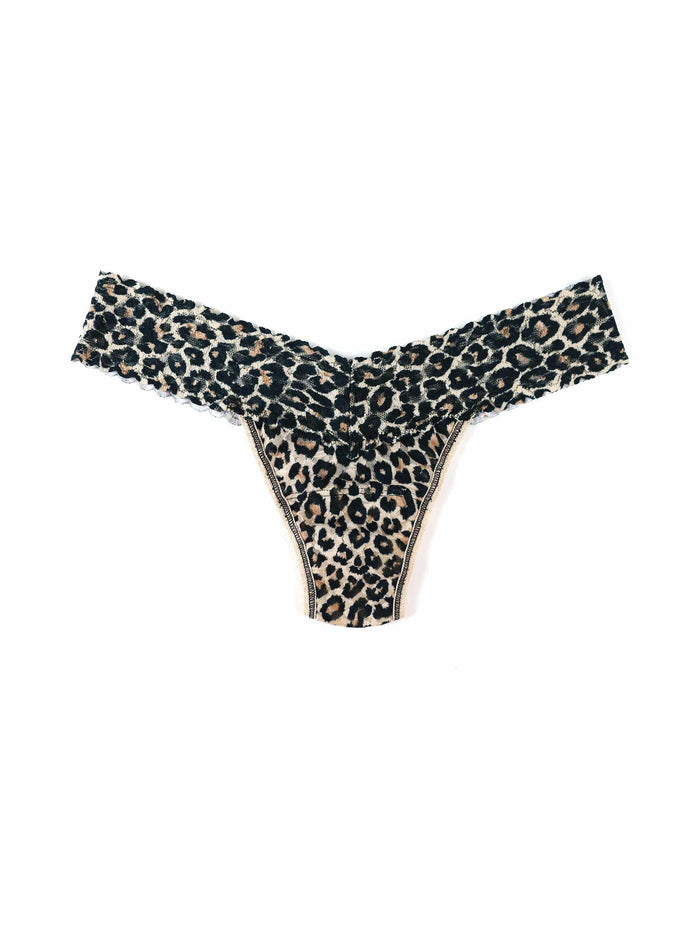 Classic Leopard Print Signature Lace® Low Rise Thong - Flat Lay, Animal Print Lace Detail | Hanky Panky