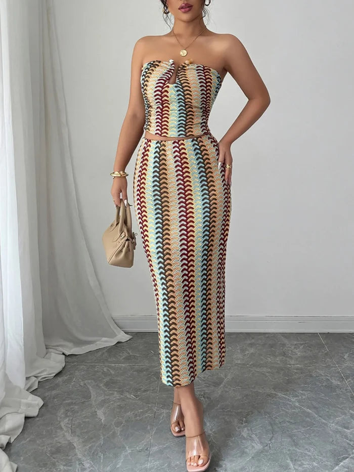 Printed Tube Top and Skirt Set