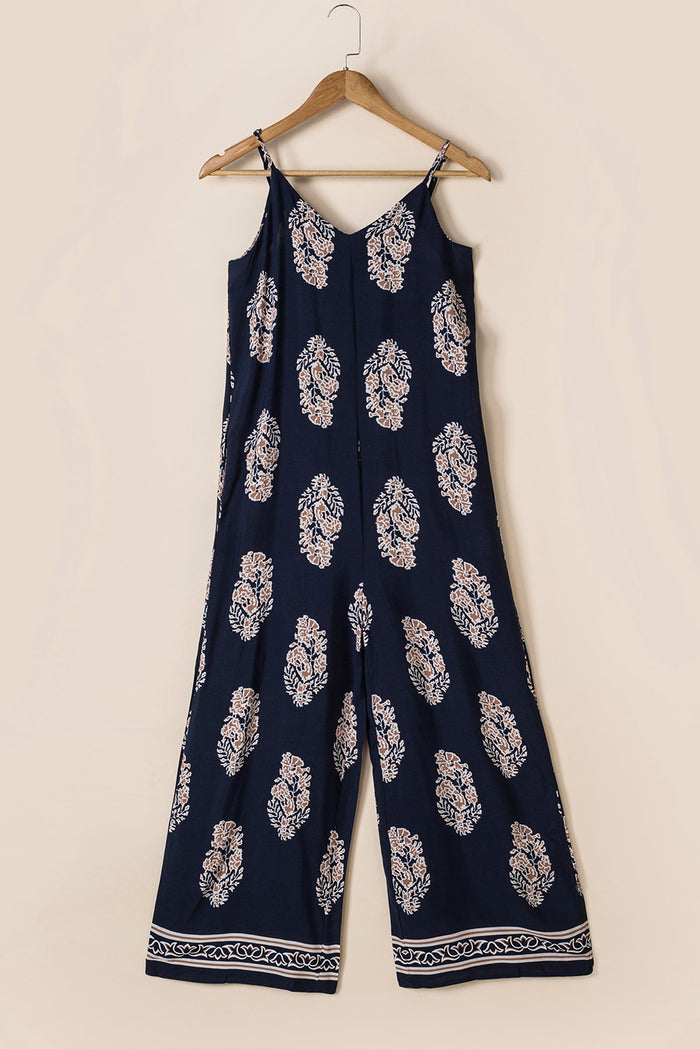 Printed V-Neck Sleeveless Viscose Jumpsuit