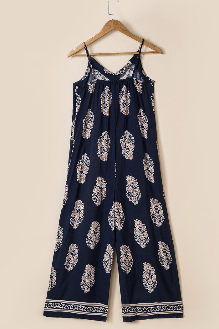 Printed V-Neck Sleeveless Viscose Jumpsuit