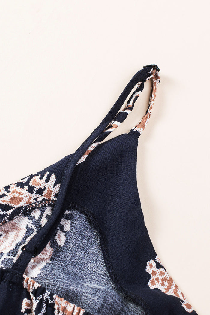 Printed V-Neck Sleeveless Viscose Jumpsuit