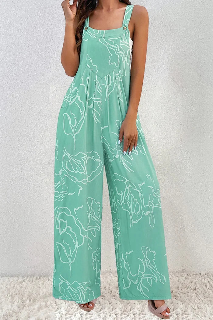 Printed Wide-Strap Pocketed Wide-Leg Jumpsuit