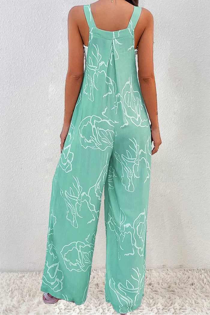 Printed Wide-Strap Pocketed Wide-Leg Jumpsuit