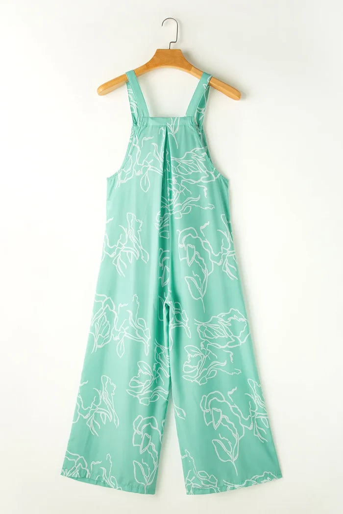 Printed Wide-Strap Pocketed Wide-Leg Jumpsuit