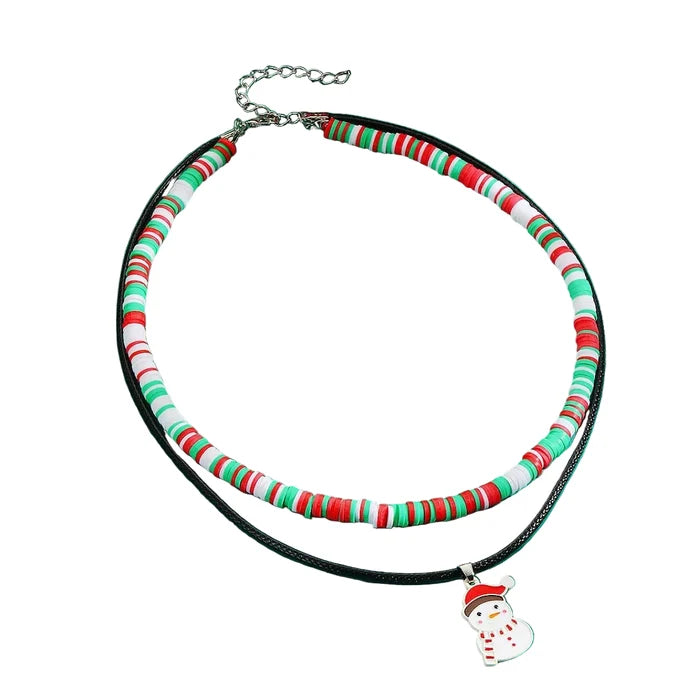 PU Leather Cord Necklace with Christmas Santa Pendant