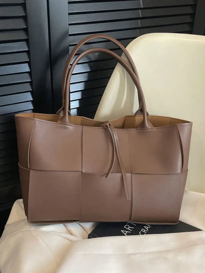 PU Leather Woven Handbag and Clutch Set
