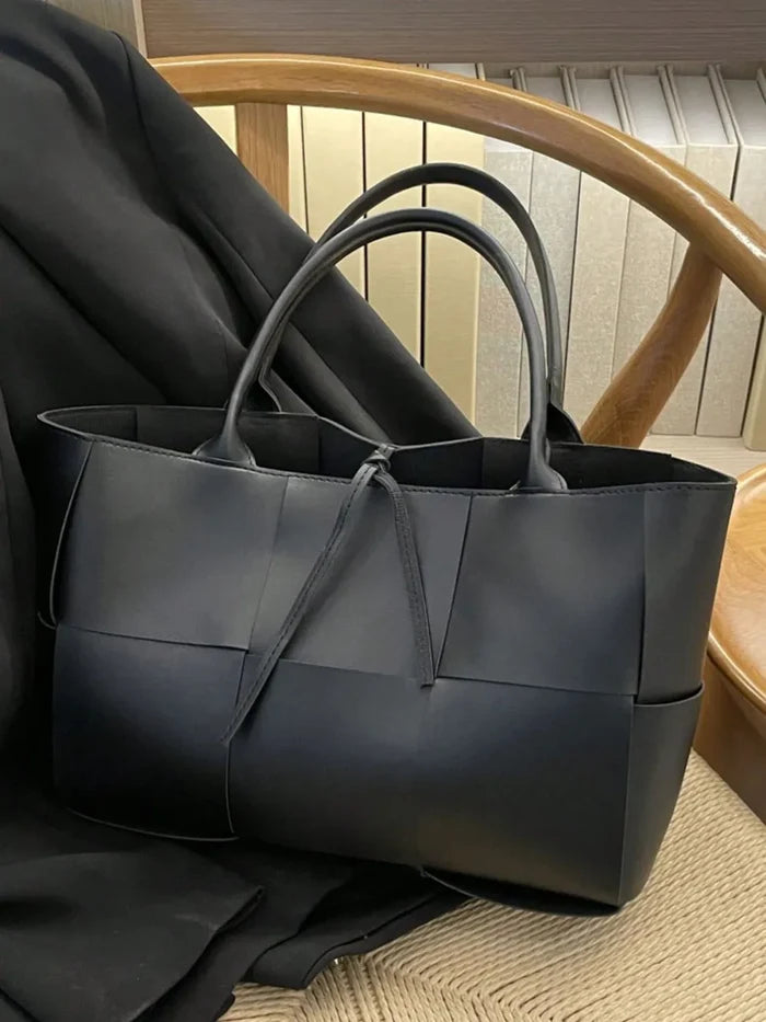 PU Leather Woven Handbag and Clutch Set